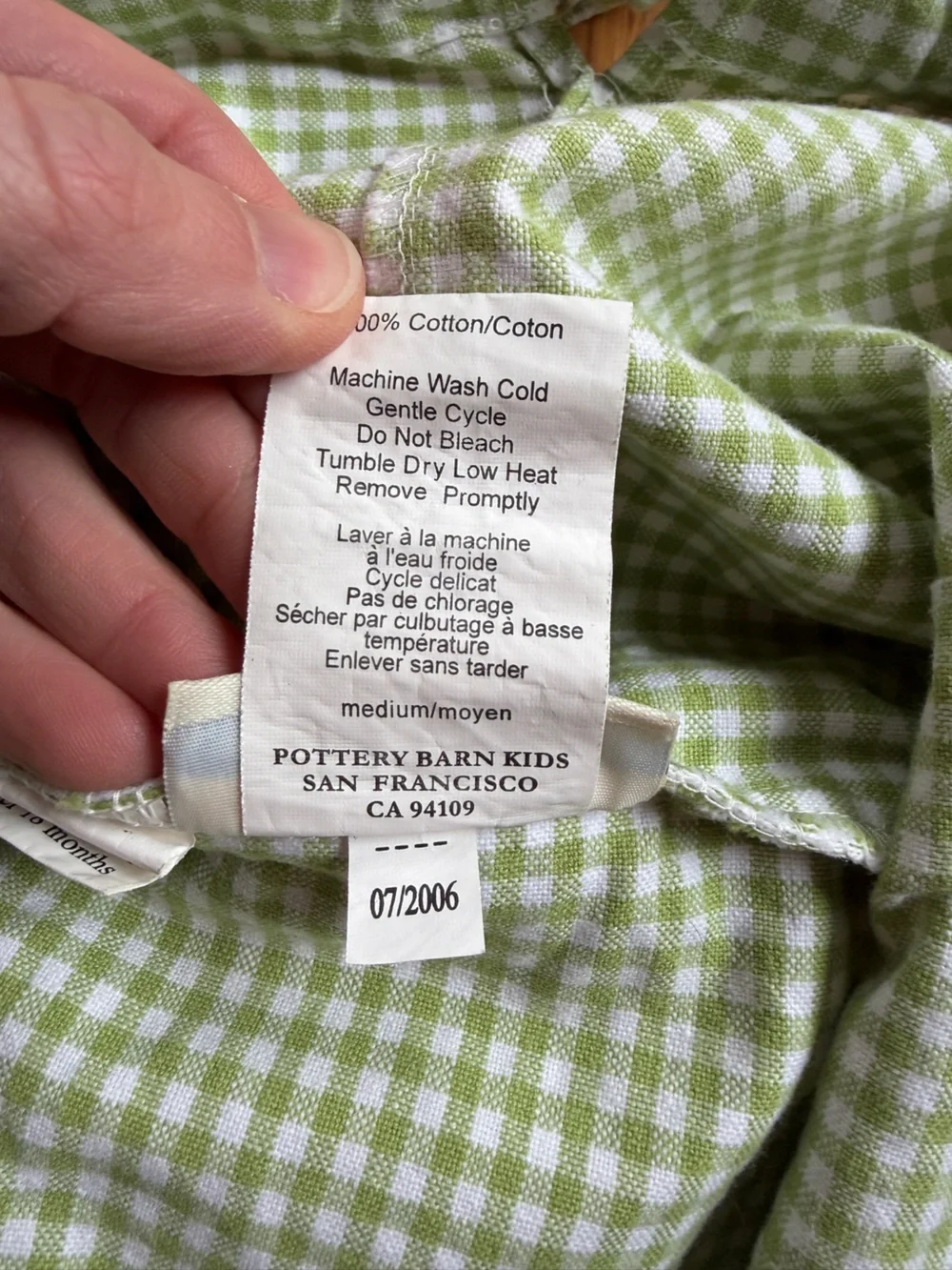 Pottery barn kids green gingham basket liner